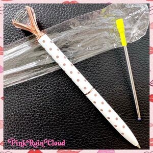 Diamond Top White Polka Dot Metal Ballpoint Pen + Black Ink Refill PinkRainCloud